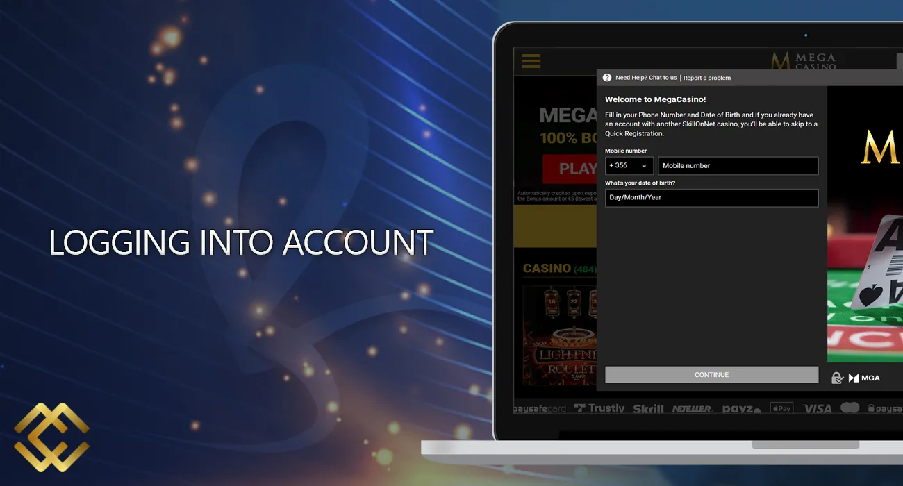 You can log into your account on the Megacasino website in different ways (instructions).